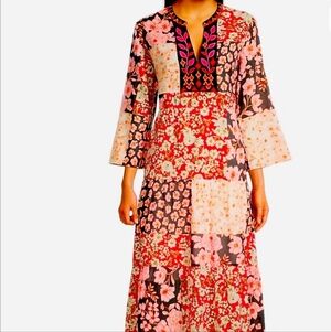 Johnny Was Multicolor Floral Long Sleeve Dress